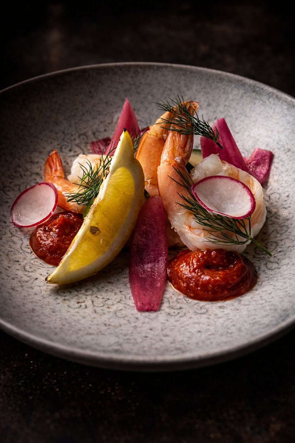 Shrimp dish with pickled vegetables
