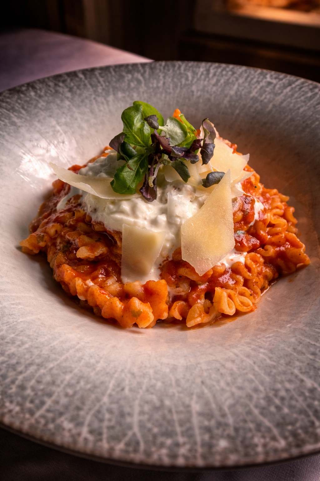 Tomato pasta with burrata