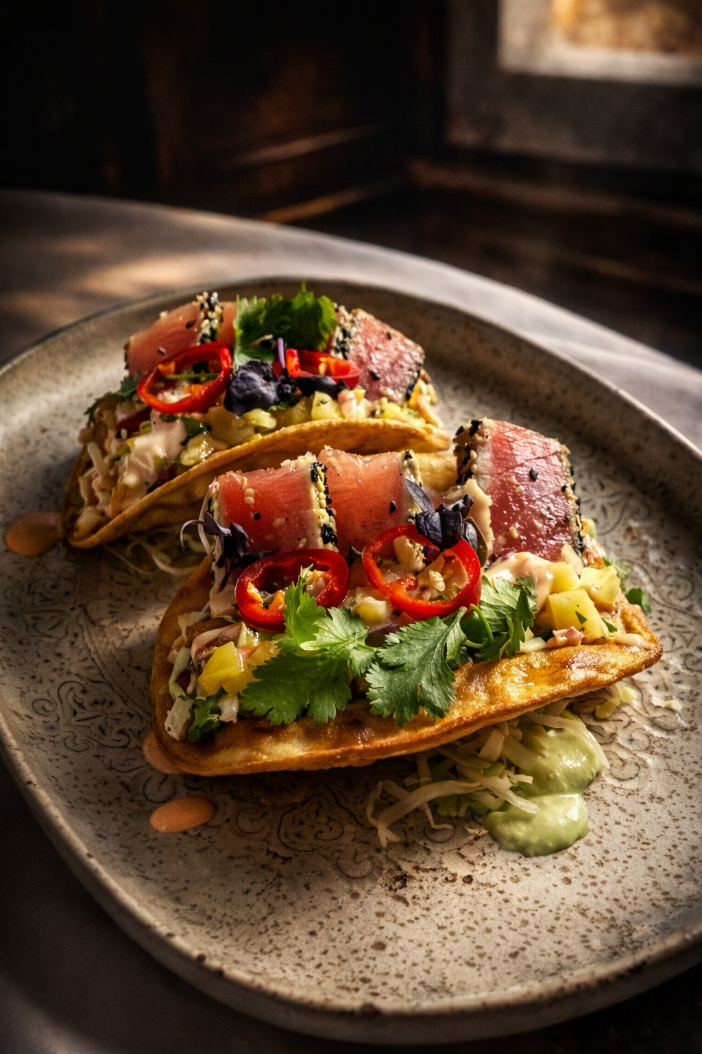 Seared tuna tacos